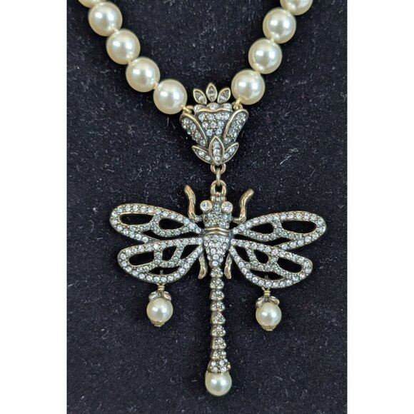 Heidi Daus Pearl Rhinestone Dragonfly Pendant Necklace - Picture 3 of 15